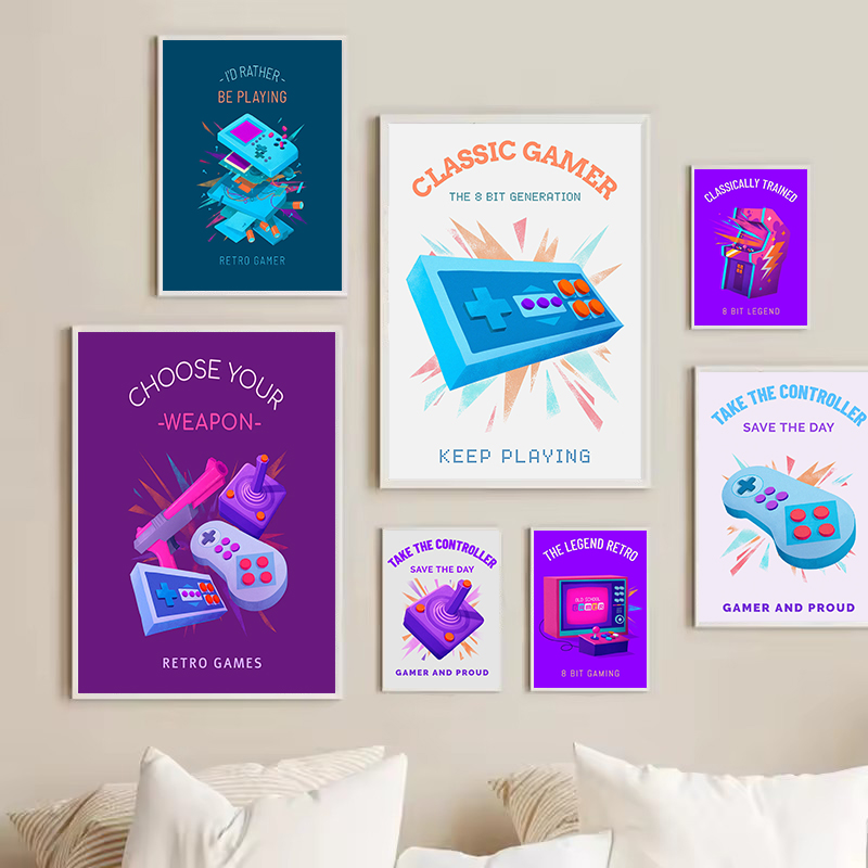 Gaming Console Picture - Retro Kleurrijke Gamer met Joystick Game